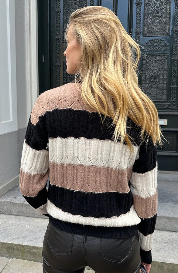 Strukturierter Streifenpullover Lurex Camel