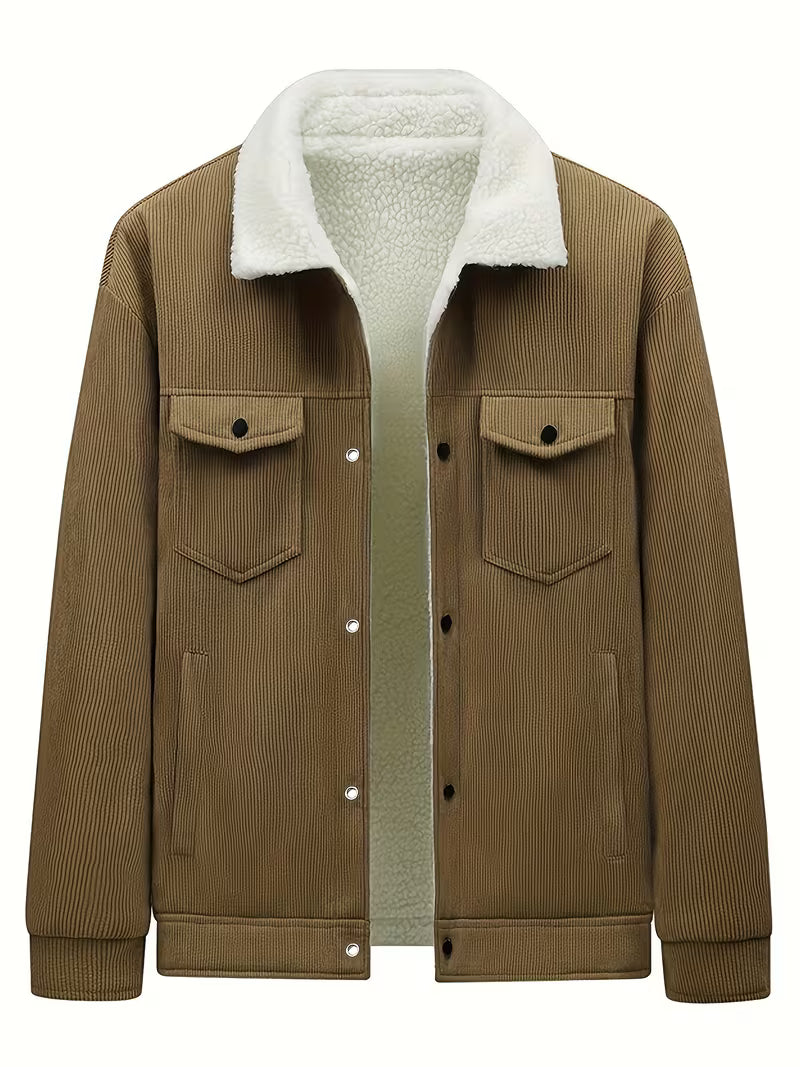 Herrenmantel aus Cord für Herbst und Winter mit Fleecefutter