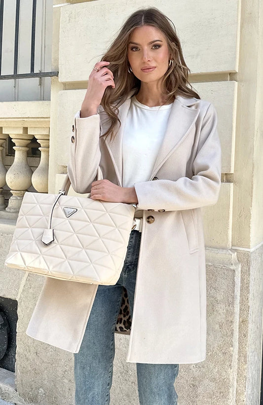 Weicher Mantel mit Leopardenfutter Beige